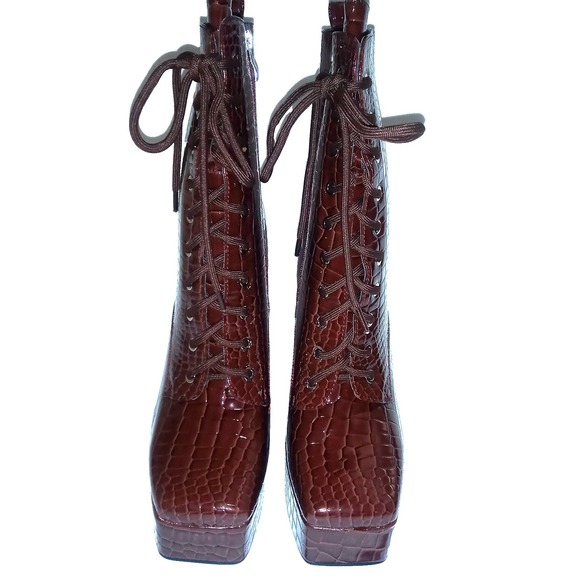 Azalea Wang Enzo Faux Leather Croc Dolls Kill Platform Heel Ankle Bootie sz 11 - Picture 6 of 9